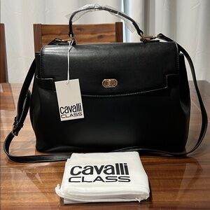 Cavalli Class Large Black Tatiana Satchel & Shoulder Bag NWT